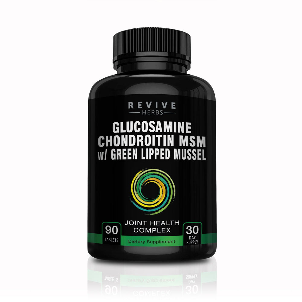 Revive Herbs glucosamine chondroitin msm bottle shows potential joint support
