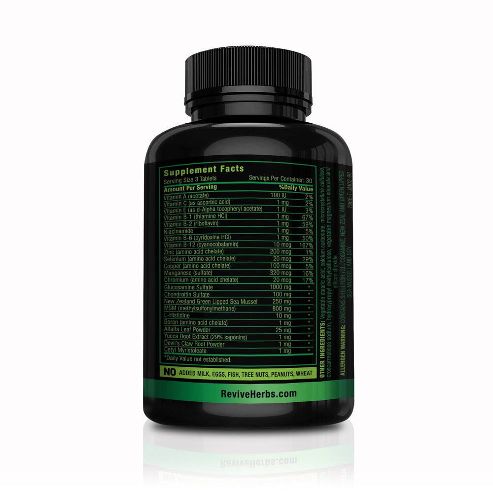 Revive Herbs glucosamine chondroitin msm capsules suggest improved joint flexibility for daily activities