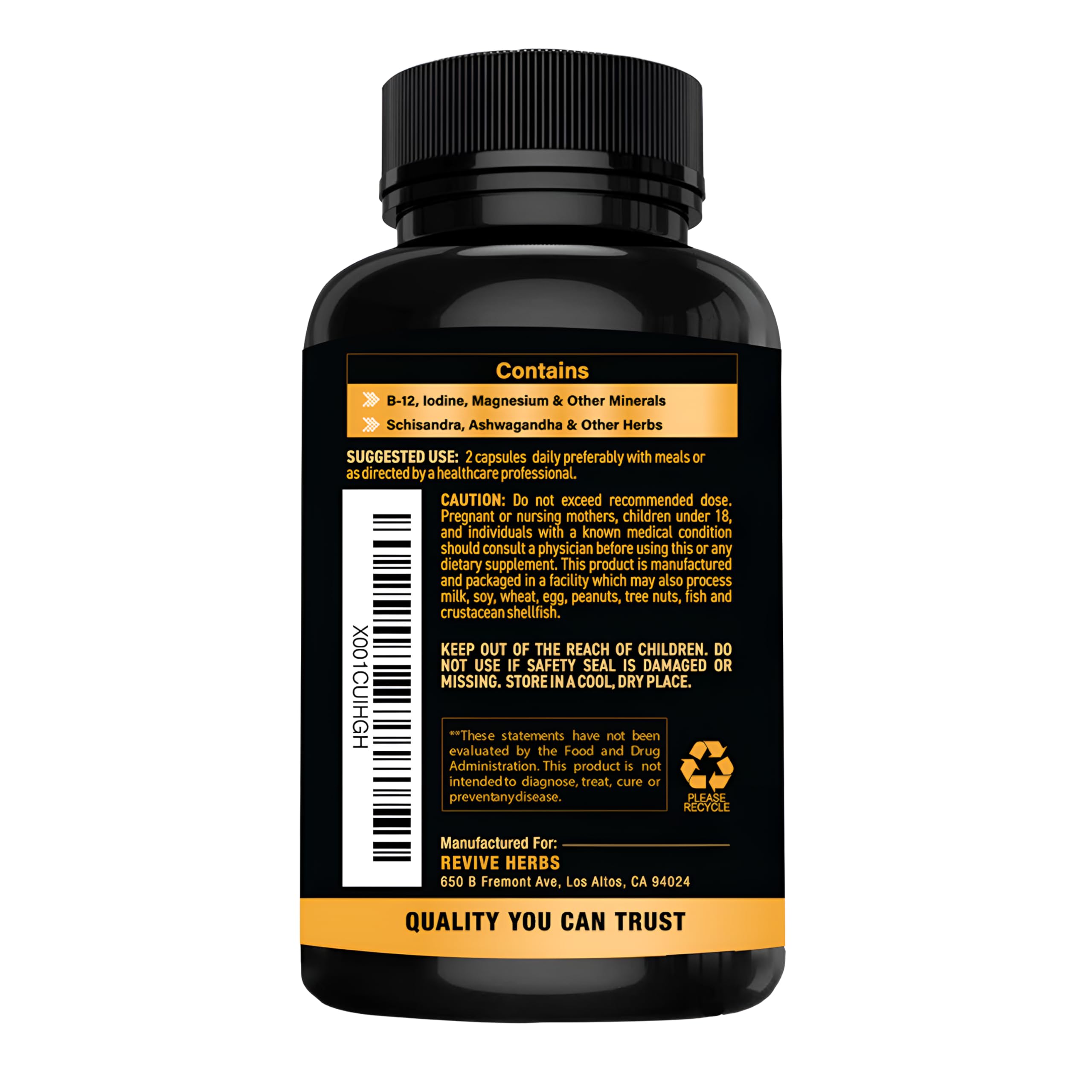 Revive Herbs Thyroid Support capsules close-up highlighting convenient daily use.