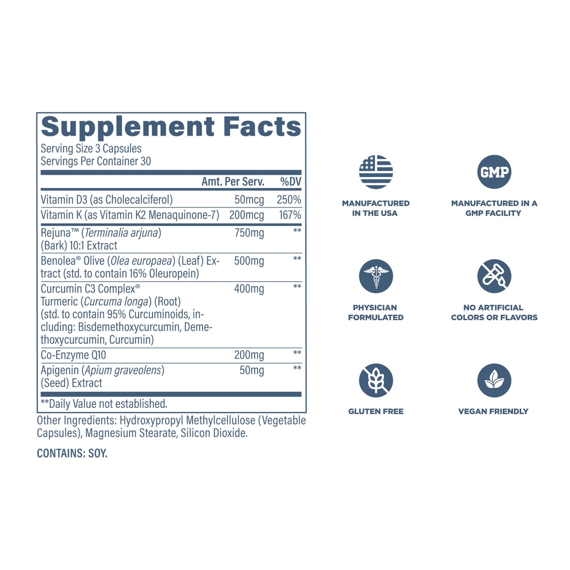 Ingredient close-up of Revive MD CoQ10 with Rejuna, Benolea, and Curcumin blend.