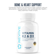 ReviveMD K2-D3 capsules close-up showing a compact daily supplement