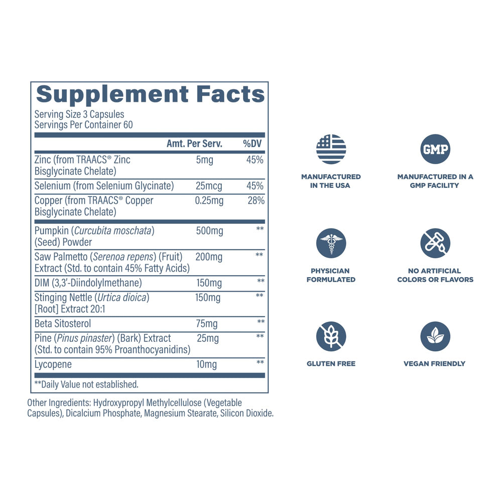 Saw palmetto capsules part of the formula for prostate support.