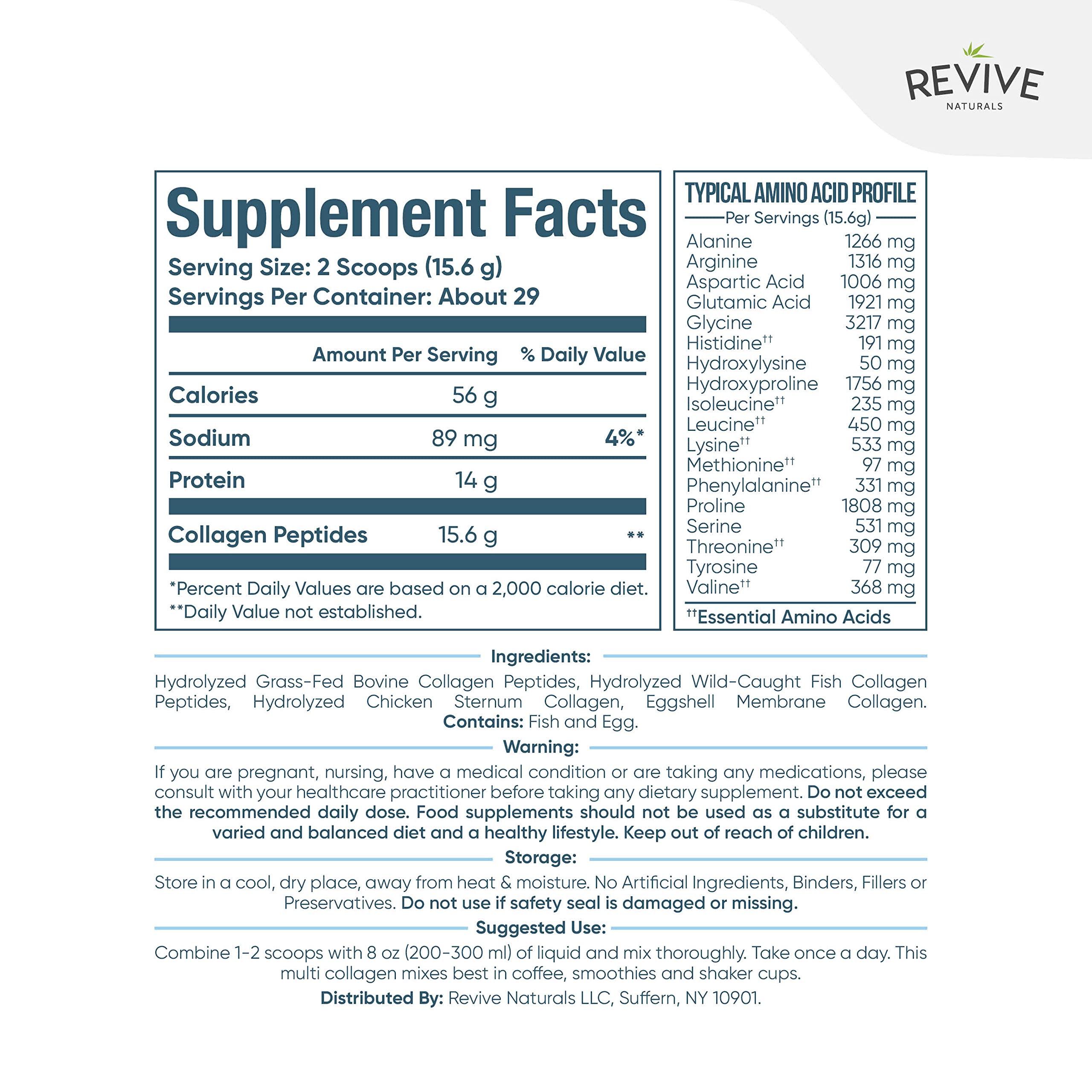 Revive Naturals Multi Collagen scoop resting inside the tub for easy dosing