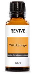 REVIVEEO Wild Orange 30ml bottle pour for uplifting aromatherapy and mood support.