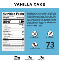 Revolution Nutrition High Whey Vanilla Cake label close-up showing gluten-free formula
