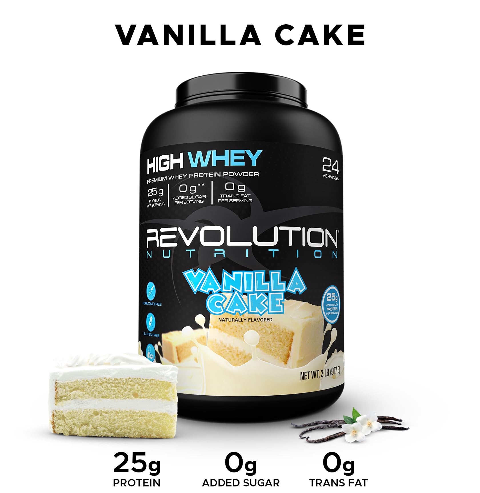 High Whey Vanilla Cake scoop poured into glass after training