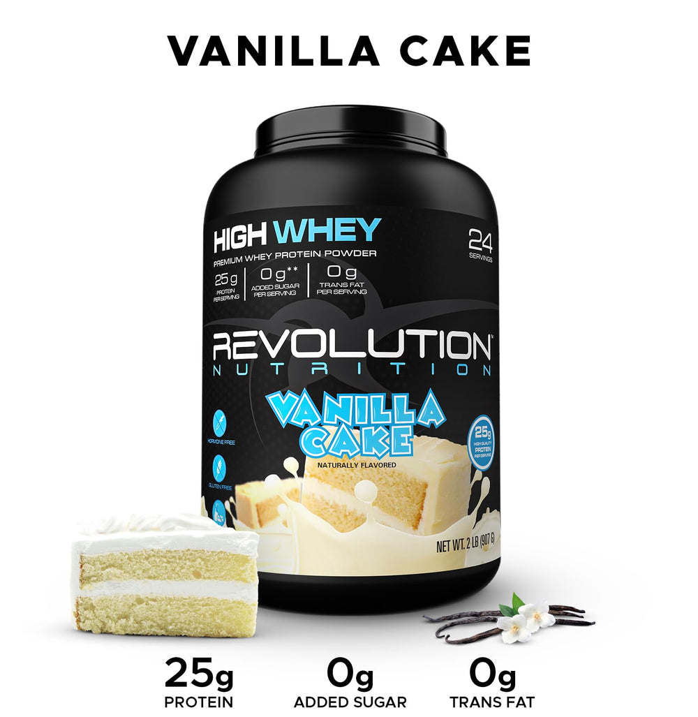 High Whey Vanilla Cake scoop poured into glass after training