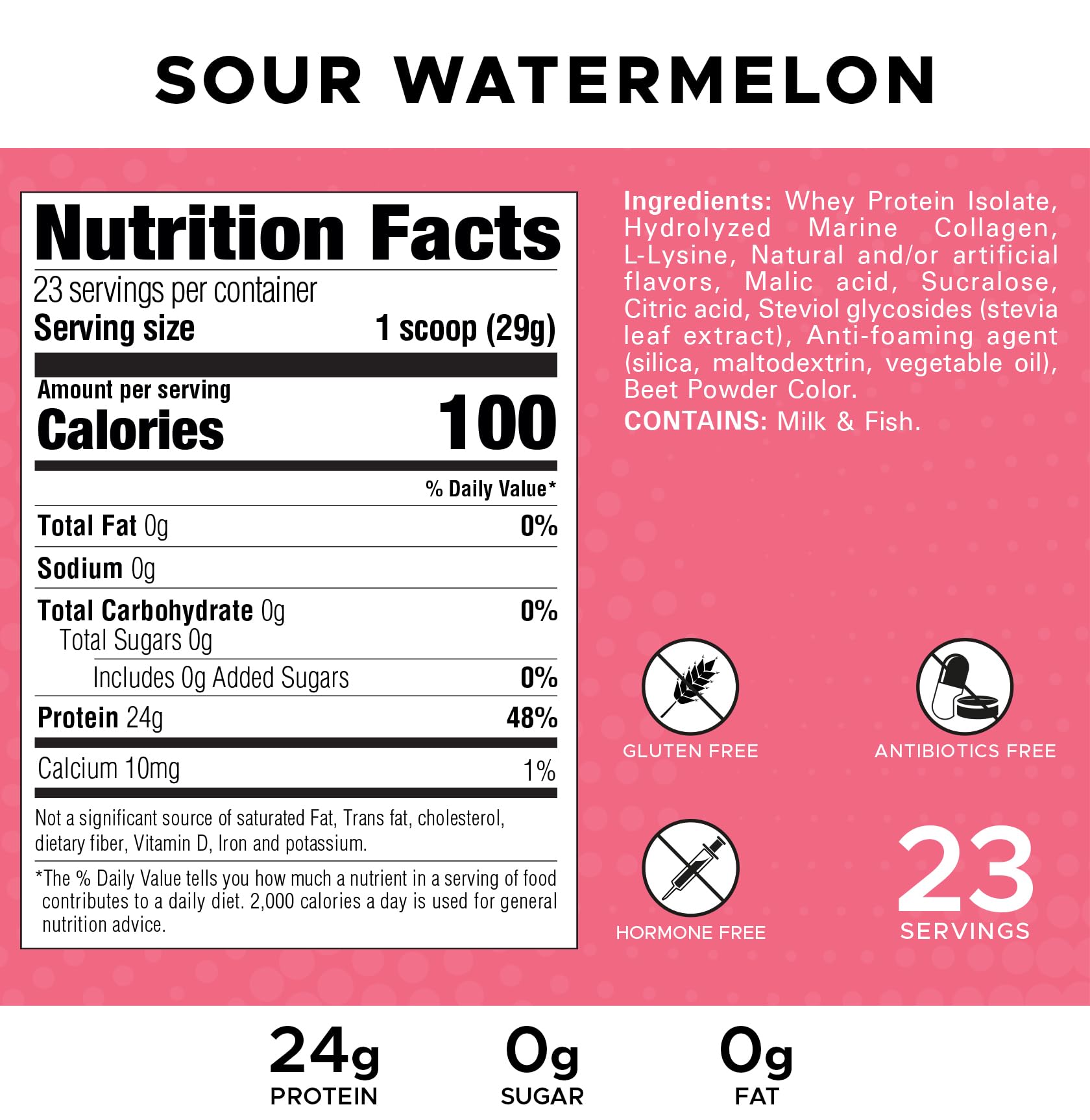 Sour Watermelon flavor in a clear protein powder delivers candy-inspired satisfaction.