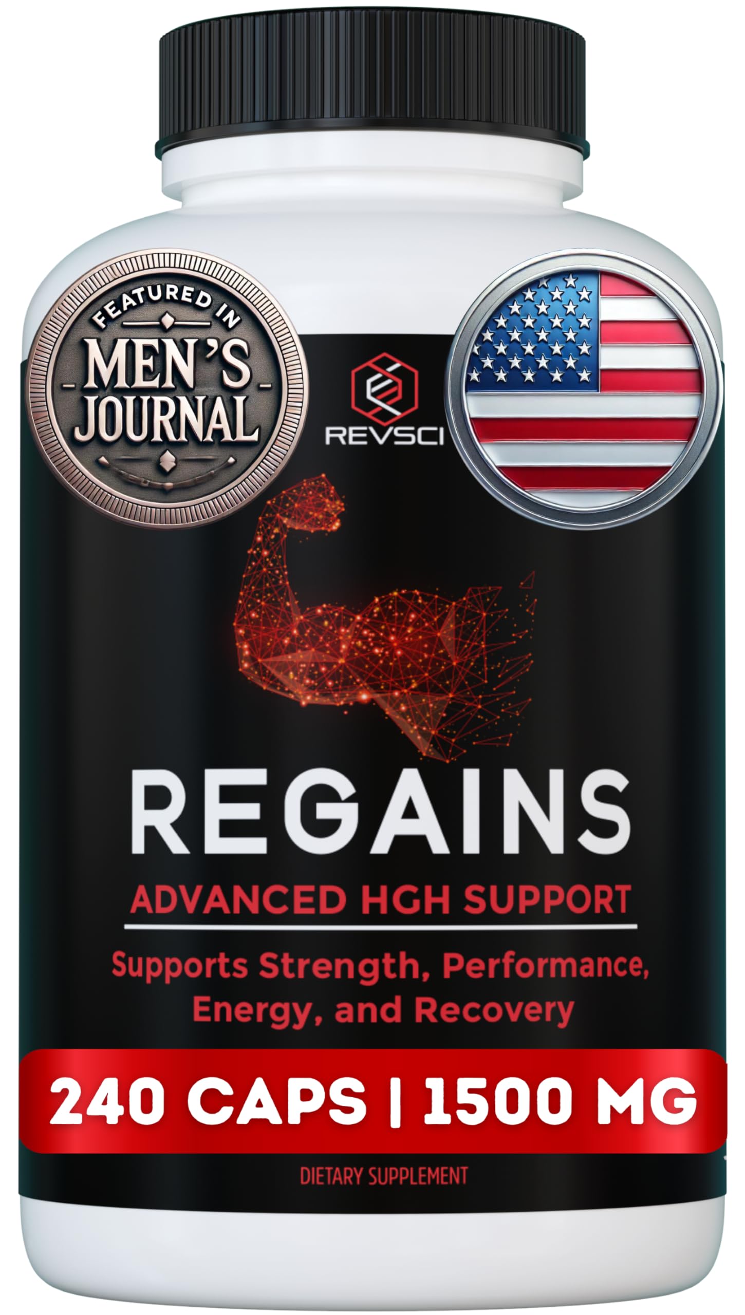 Revolution Science Regains HGH supplements pack shot indicating brand and potential muscle support
