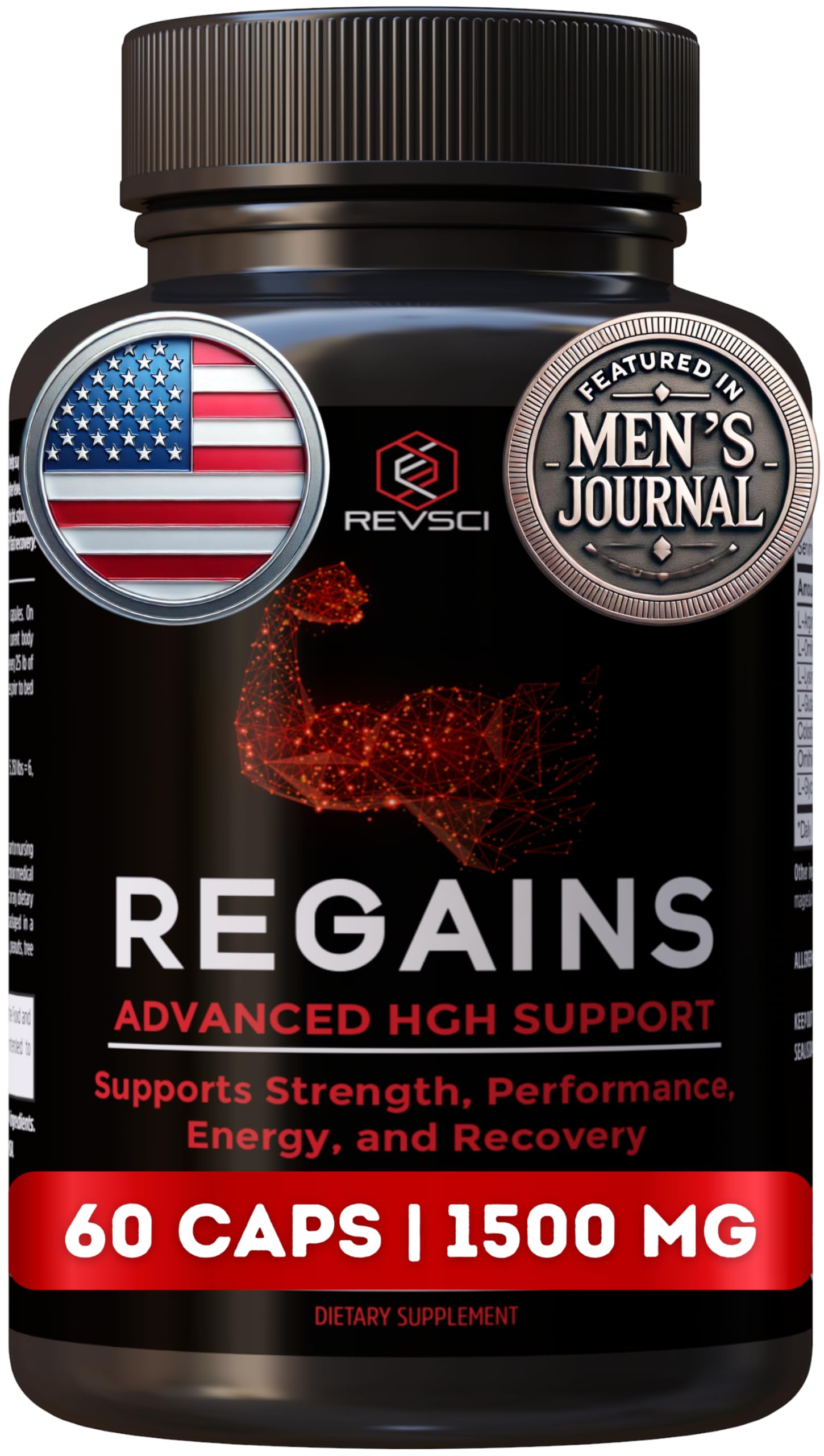 Regains HGH bottle supports post-workout recovery potential by Revolution Science.