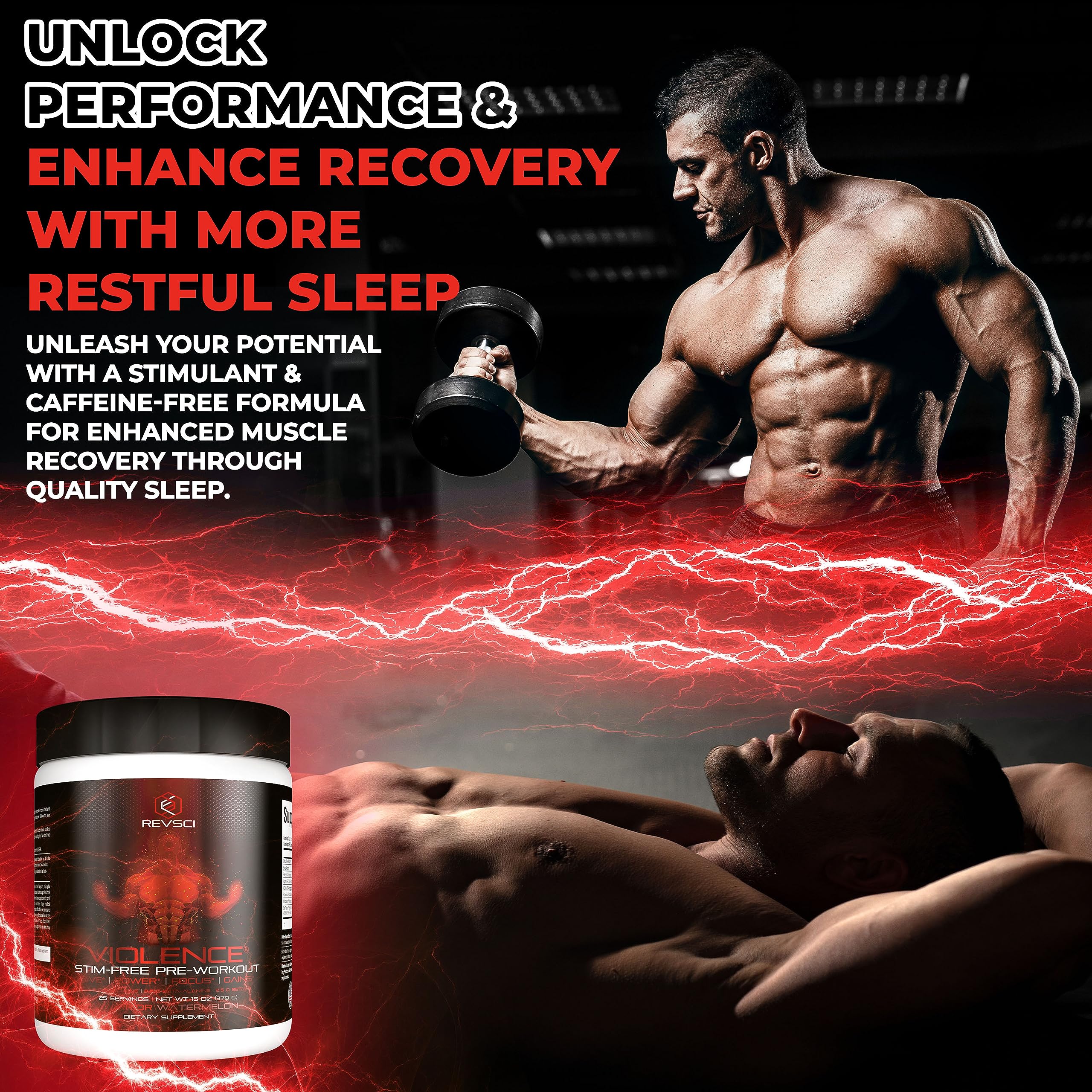 Caffeine-free variant image highlights clean pre-workout ingredients for focus.