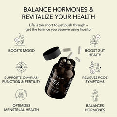 RHEASILVIA Rhea capsules close-up emphasizes vegan, sugar-free formula.