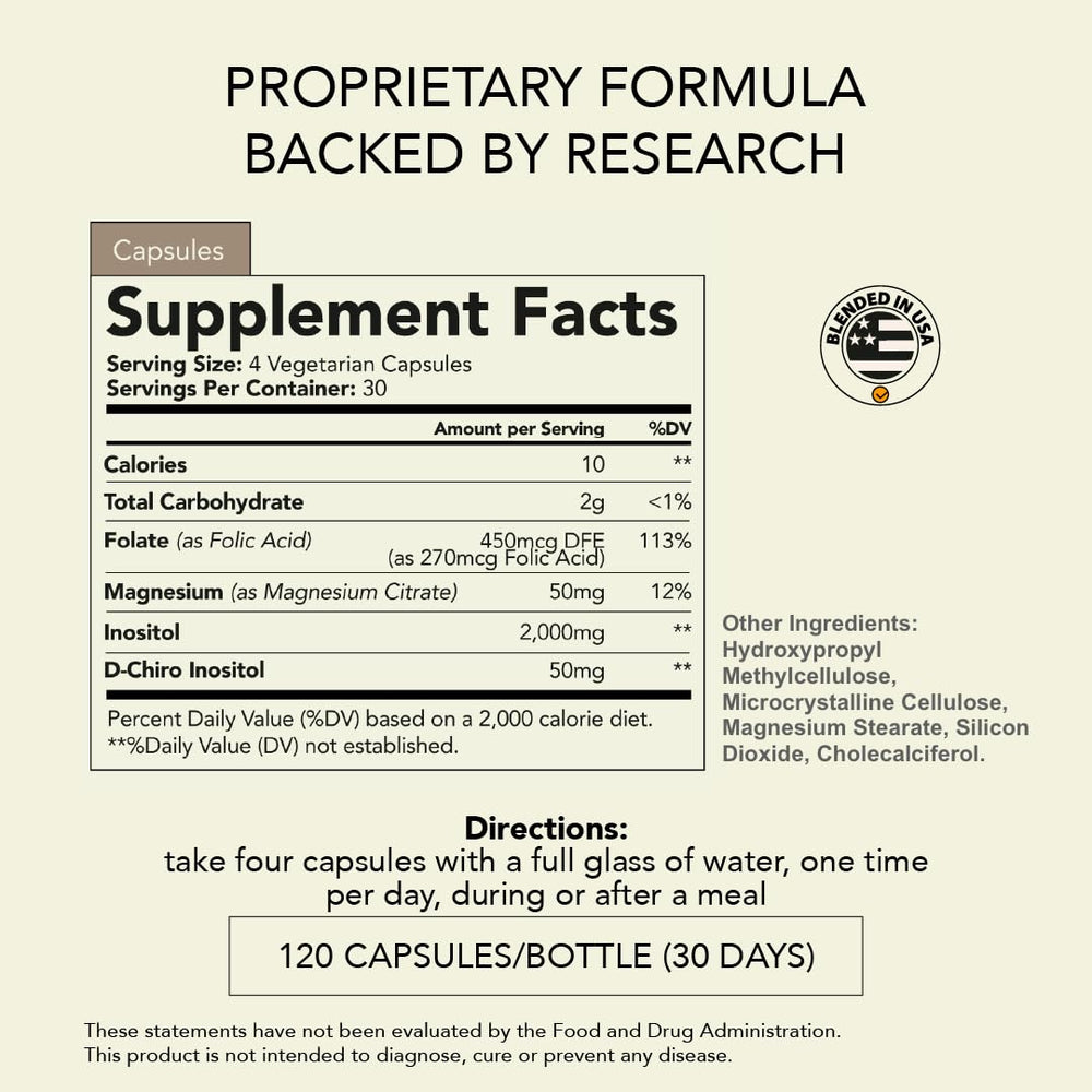 RHEASILVIA Rhea ingredients panel highlights myo-inositol and D-chiro inositol blend.