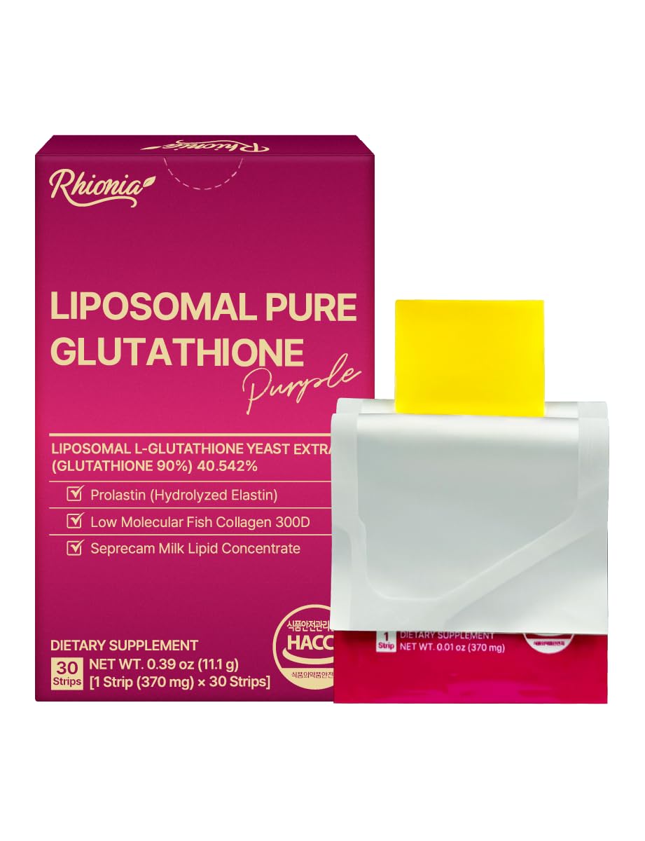 Rhionia packaging front shows purple film glutathione for convenient daily use.