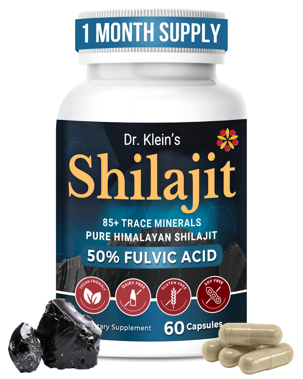 Rhoziva Shilajit capsules bottle for easy daily use.