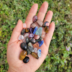 Rhrina tiger's eye tumbled chips showcase warm sheen for talismans and focus.