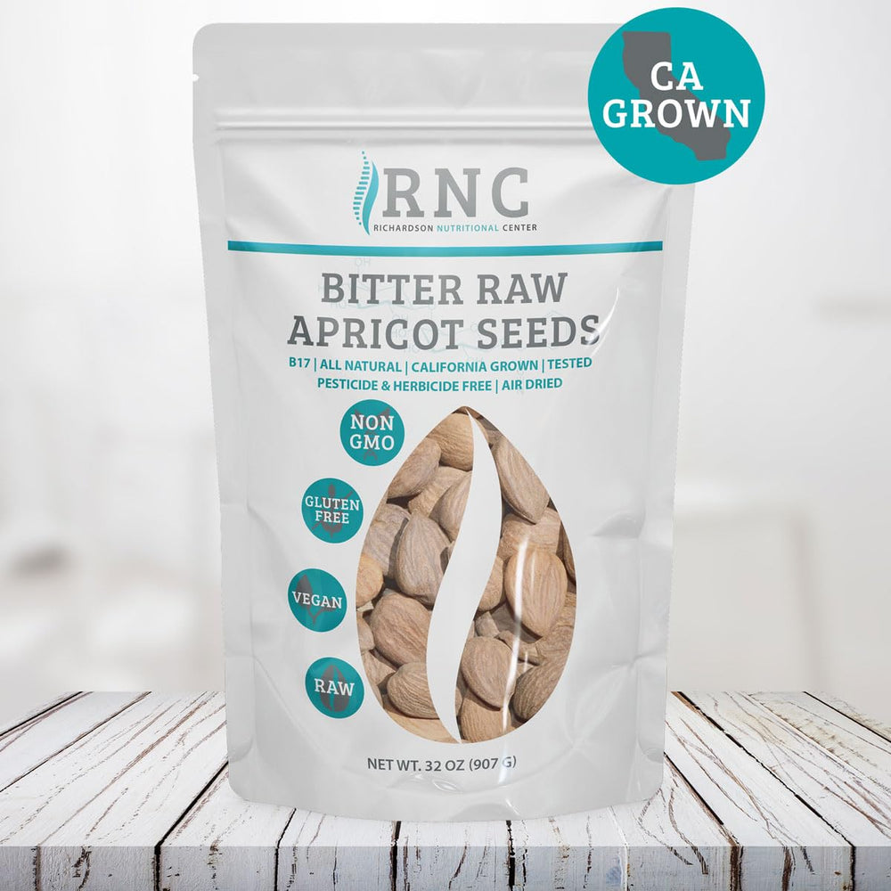 Richardson Nutritional Center California-grown apricot seeds closeup highlighting high nutrient content for daily use.