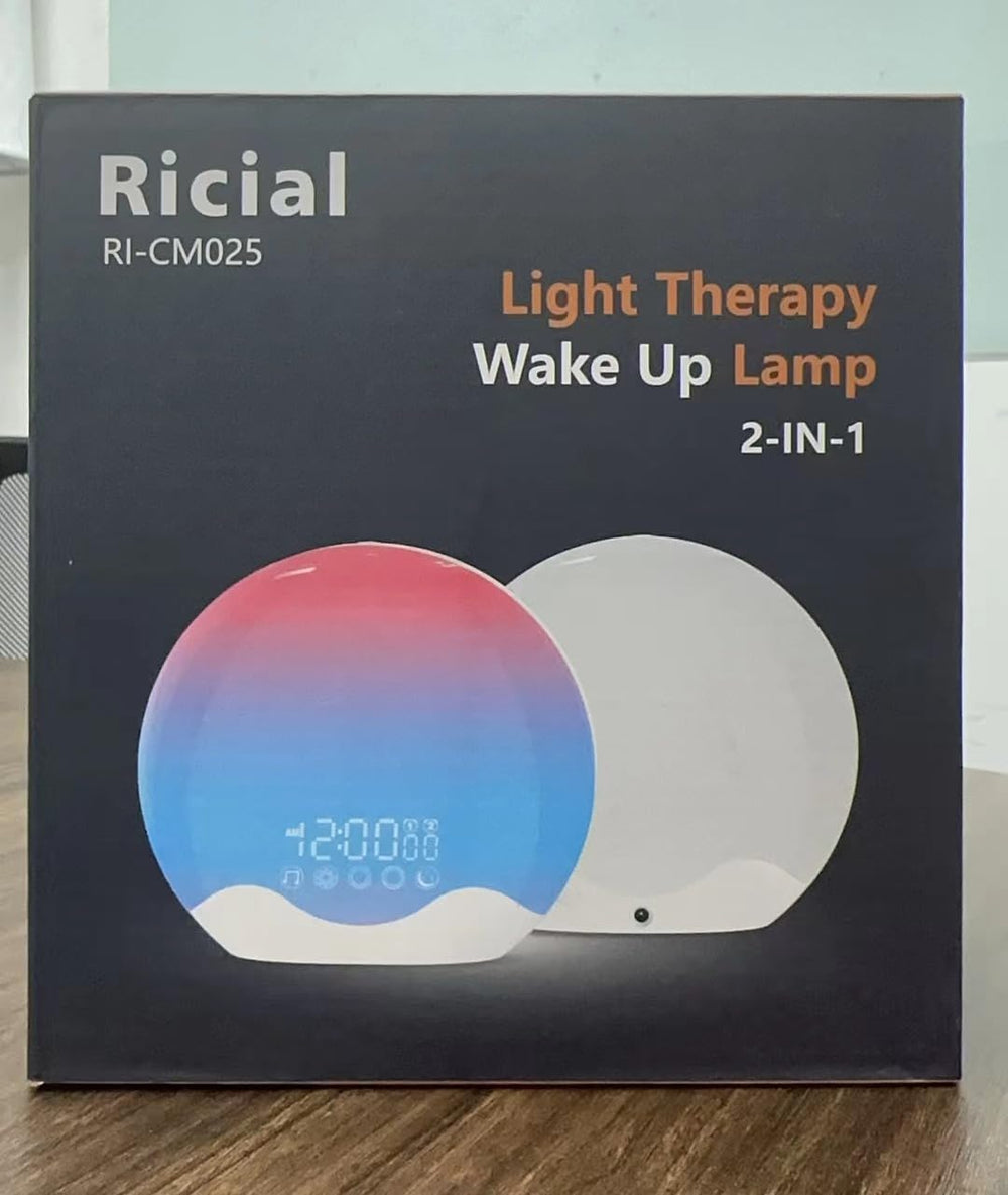 RICIAL sunset sleep aid mode with ambient music for a calm bedtime routine.