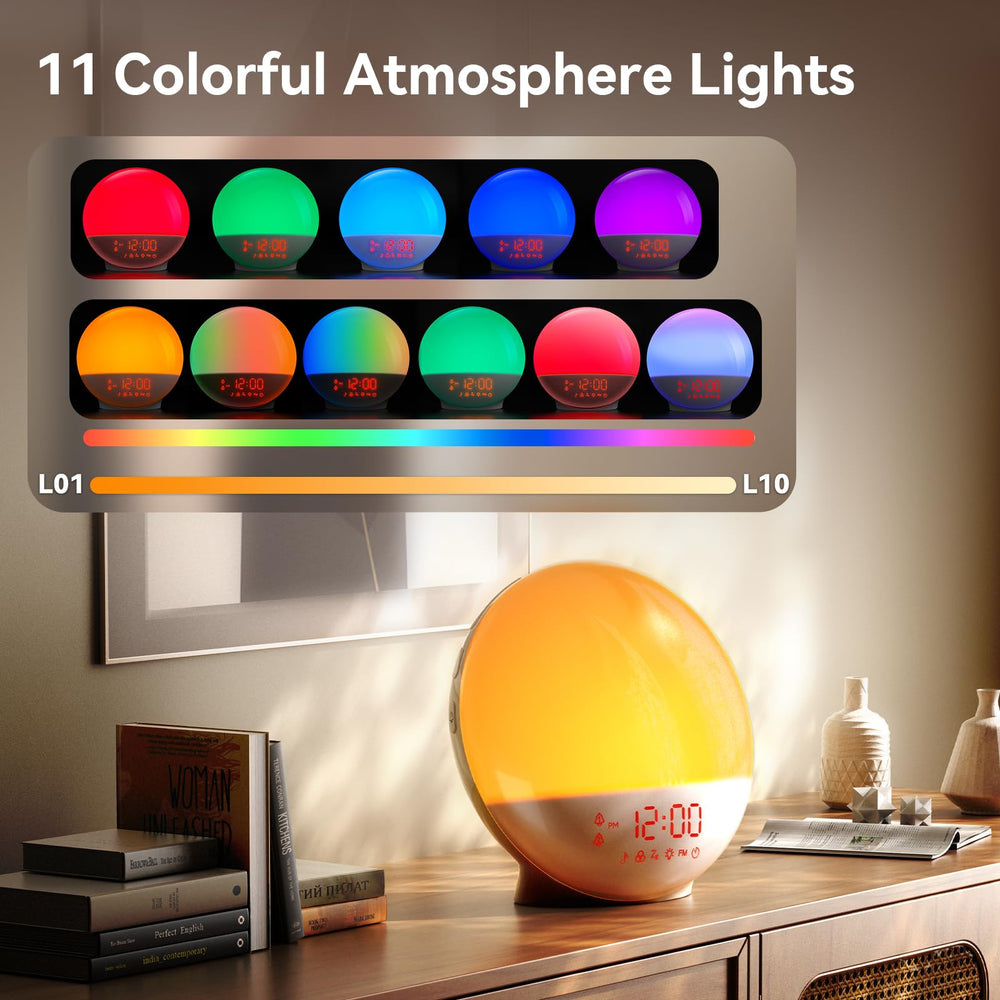 RICIAL Wake Up Light ambient colors set mood with eleven hues.