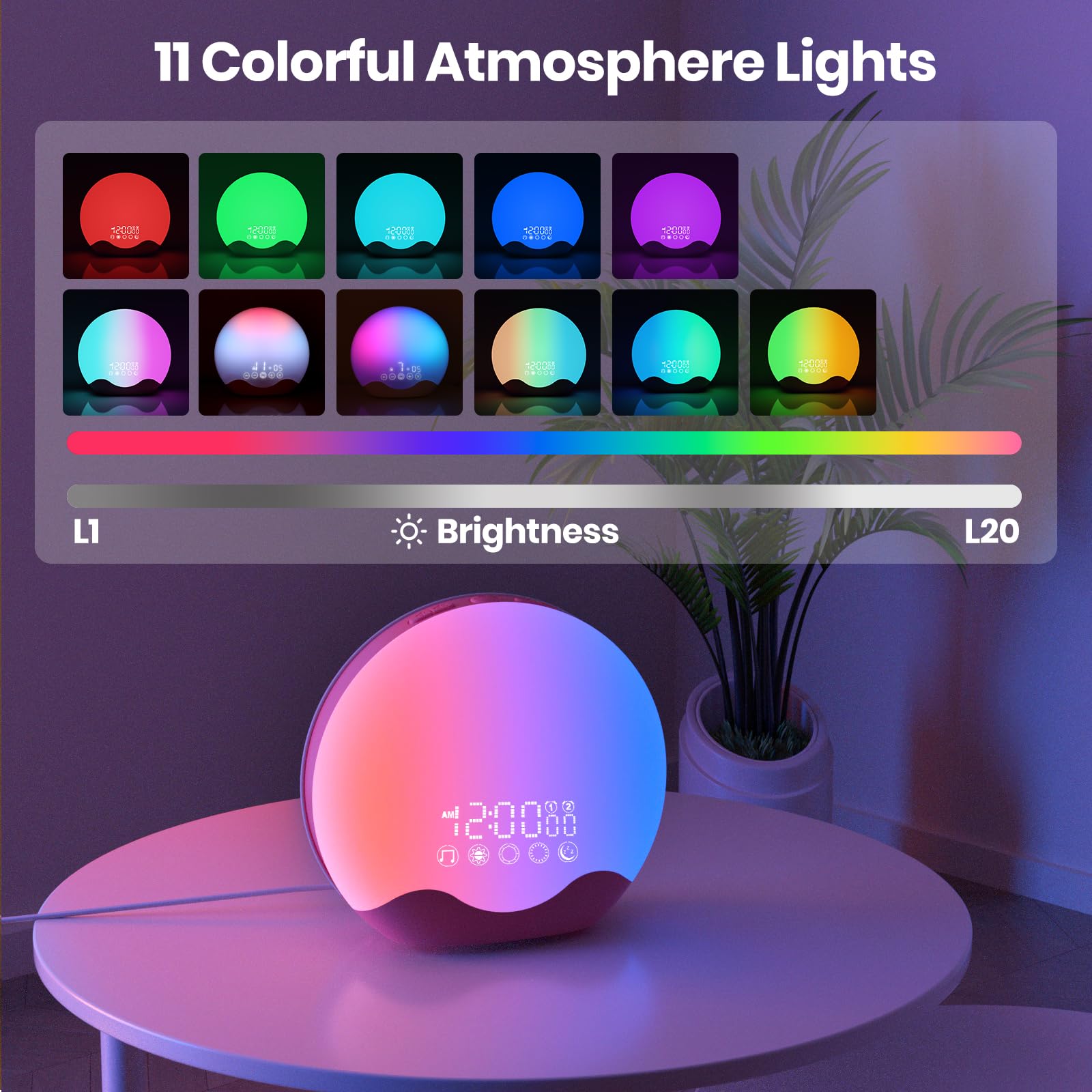 RICIAL Wake Up Light dual alarm panel for different wake times