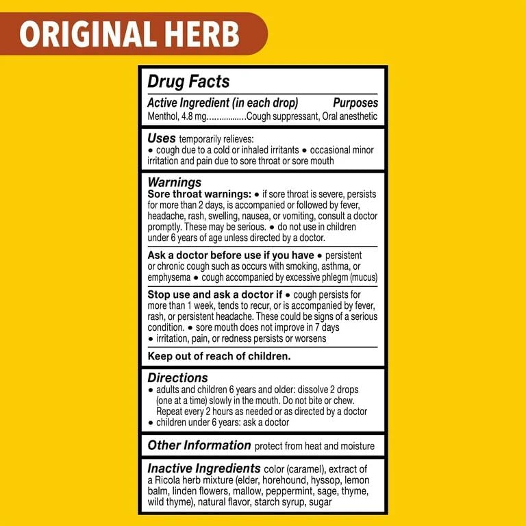Ricola sugar-free label emphasizes stevia-sweetened option for mild sweetness