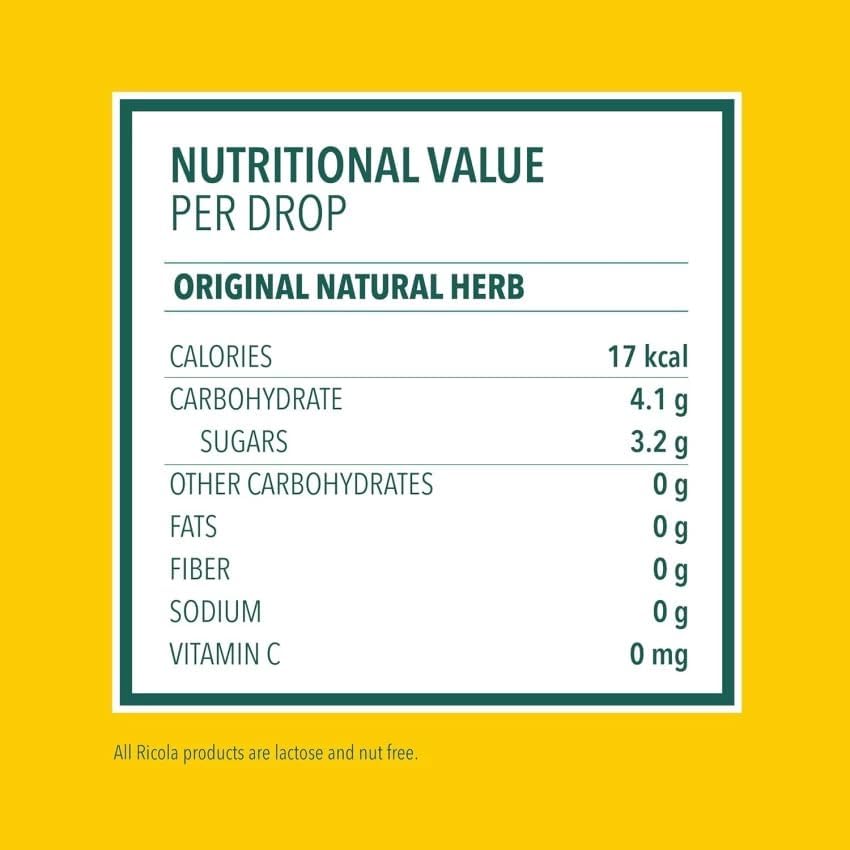 Ricola box open displaying lozenges and the 45 g total weight
