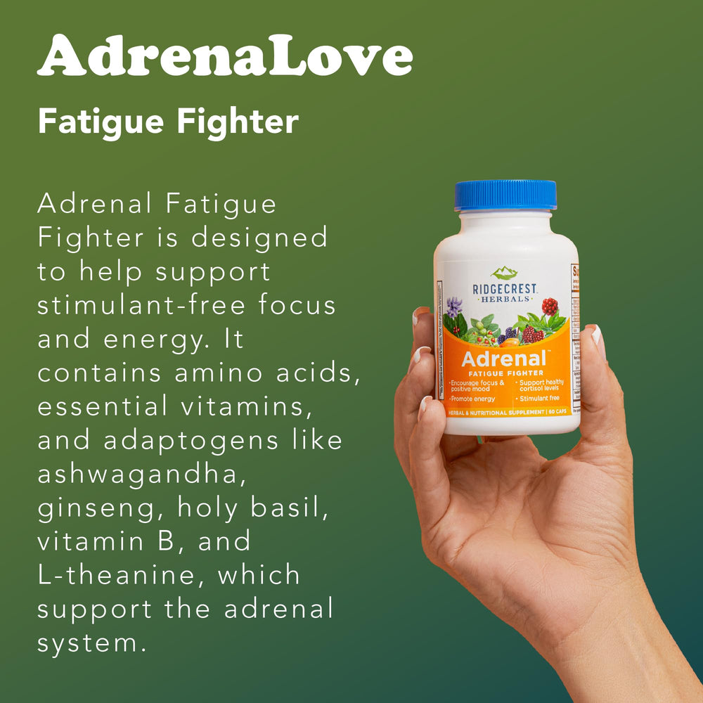 RidgeCrest AdrenaLove box presentation highlights natural ingredients and non-GMO formulation
