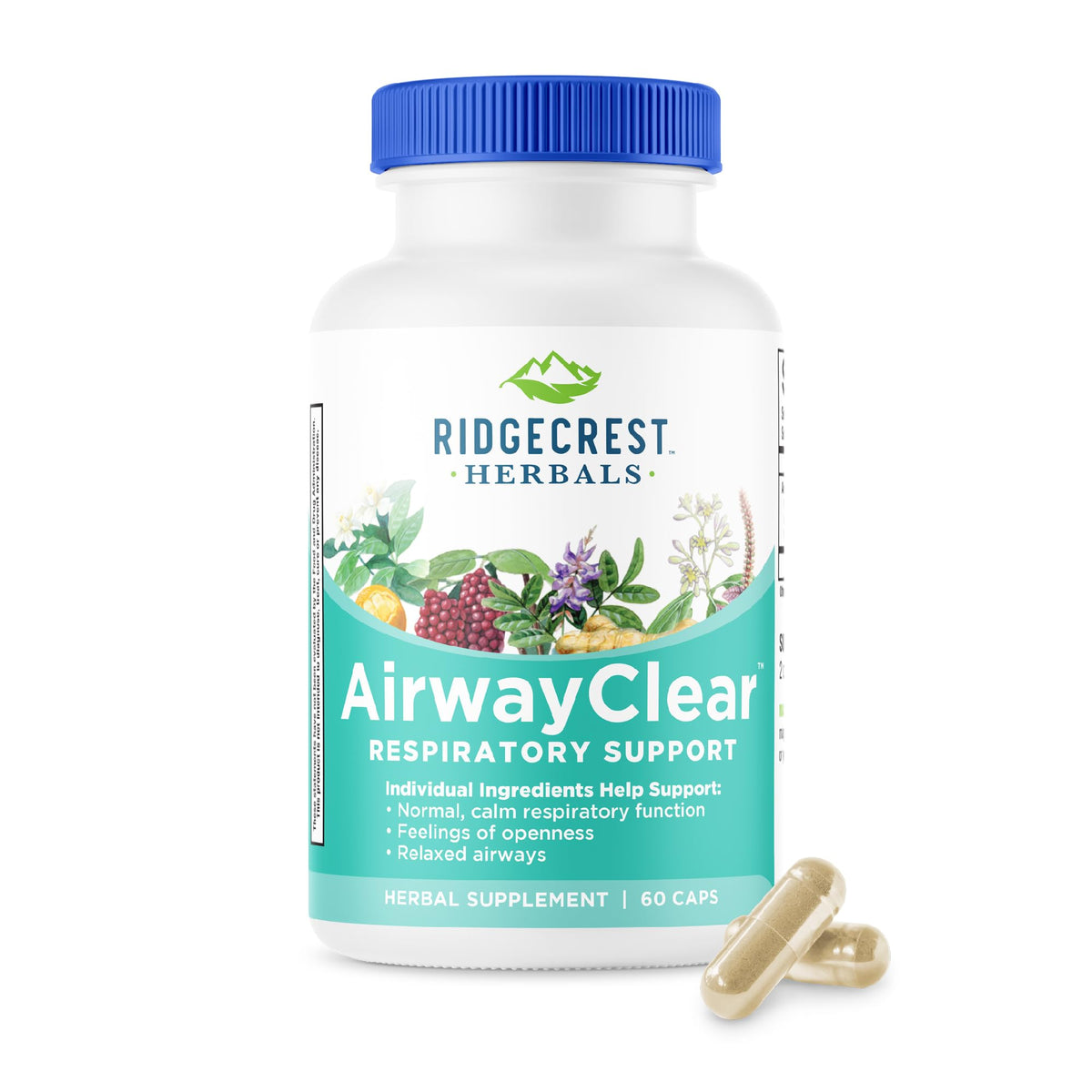 RidgeCrest AirwayClear bottle front view supports easier breathing and everyday lung wellness.