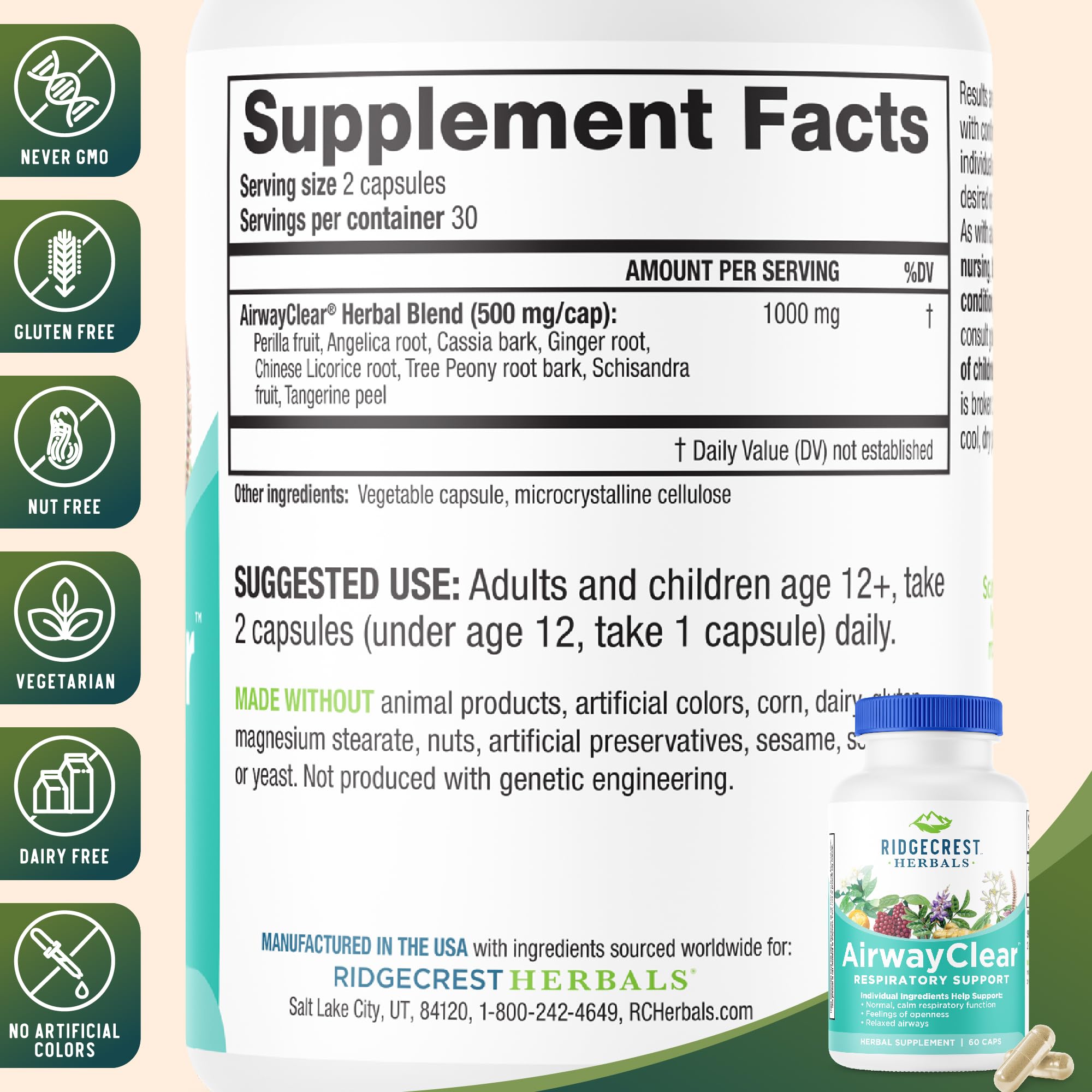 RidgeCrest AirwayClear capsules in bottle showcase convenient gluten-free daily use.