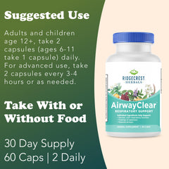 RidgeCrest AirwayClear label highlights gluten-free vegan capsules for clean ingestion.