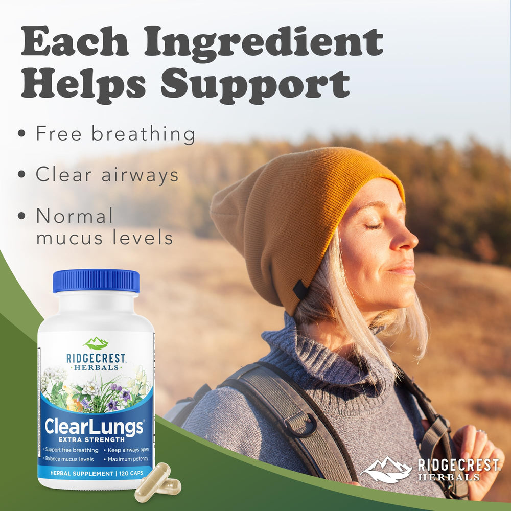 RidgeCrest ClearLungs Extra Strength bottle back label detailing ingredients
