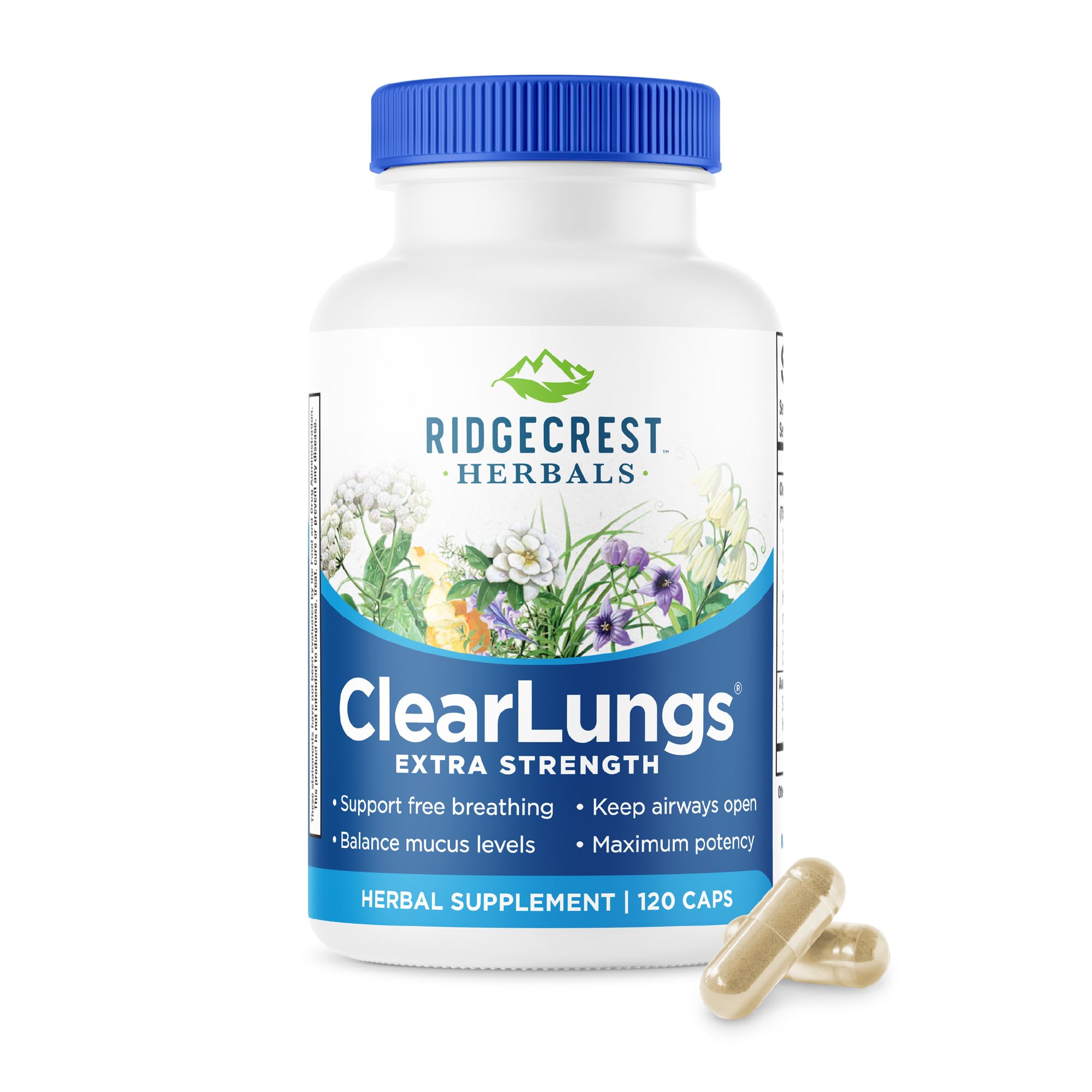 RidgeCrest ClearLungs Extra Strength bottle front view for daily respiratory support