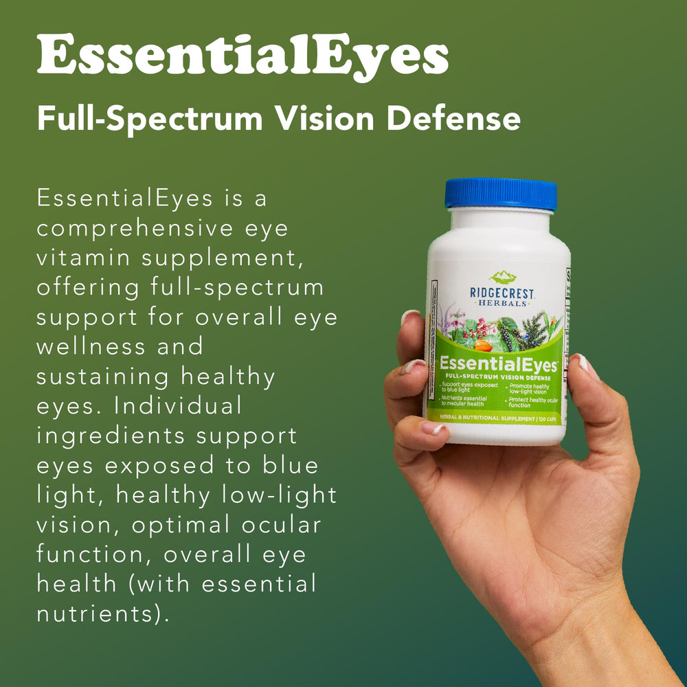 EssentialEyes bottle beside a digital device to suggest blue light support