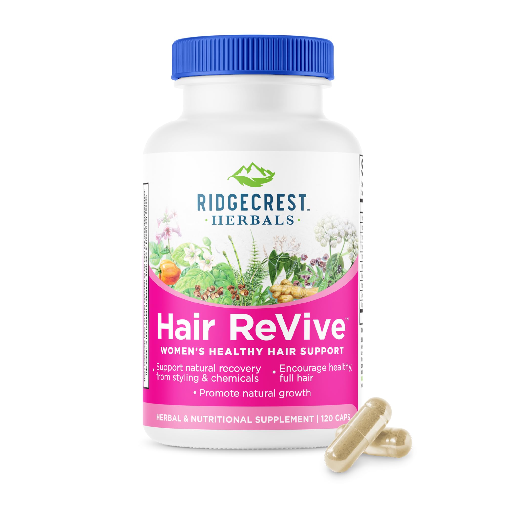 RidgeCrest Hair ReVive bottle front shows daily hair nourishment.