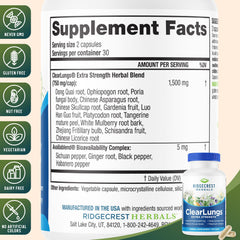 RidgeCrest ClearLungs label close-up highlighting 60 capsules for daily use.