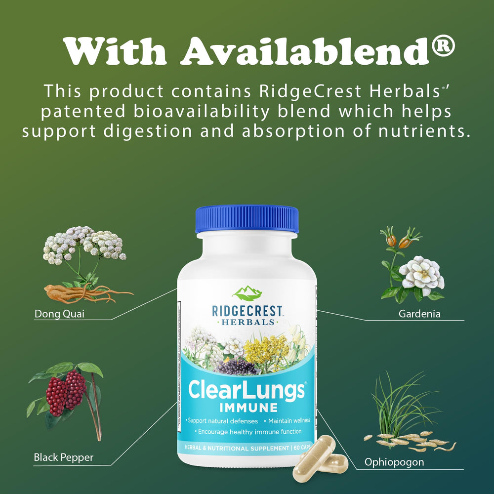 Packaging display of RidgeCrest ClearLungs Immune on a store shelf.