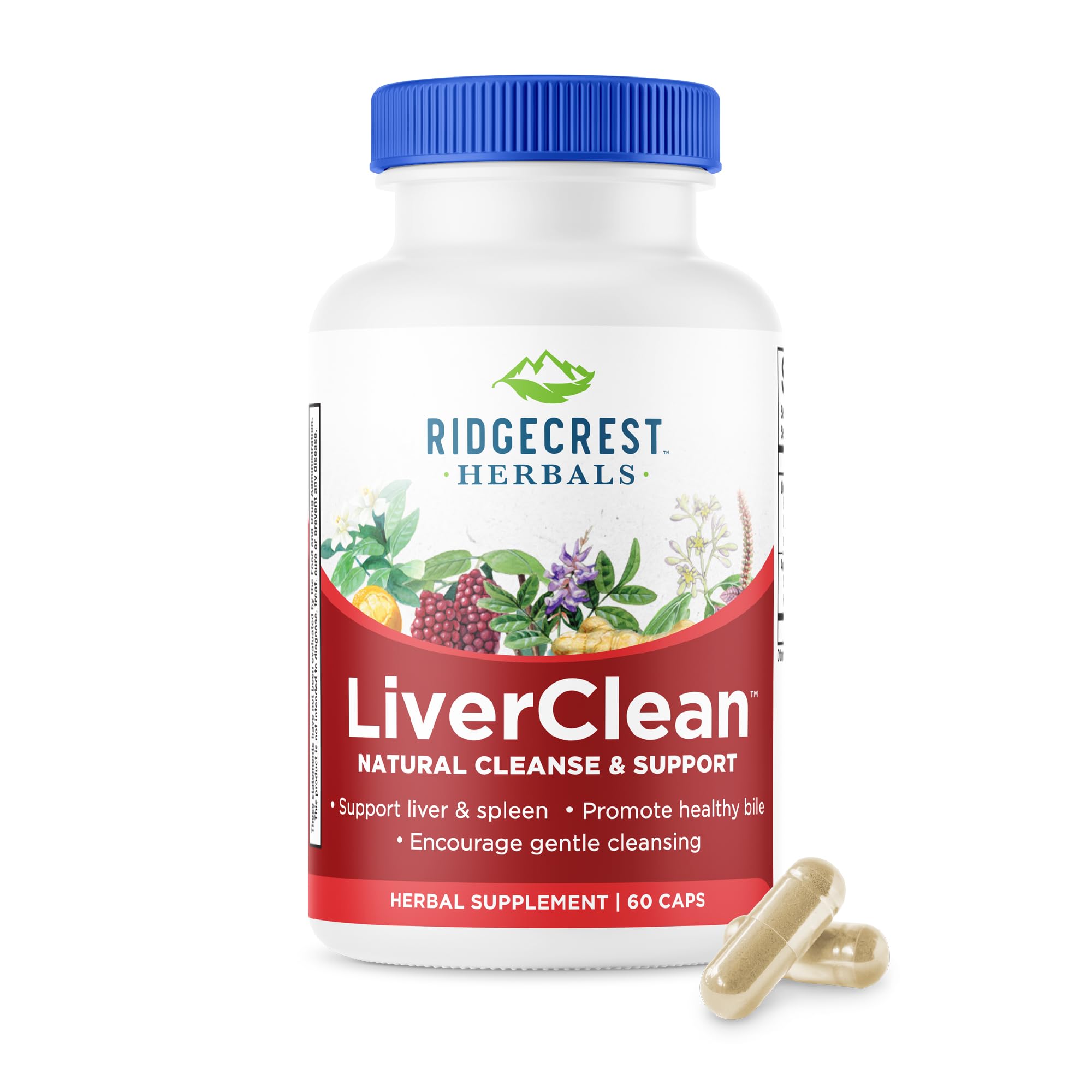 RidgeCrest LiverClean bottle front showing herbal liver support in daily wellness context.