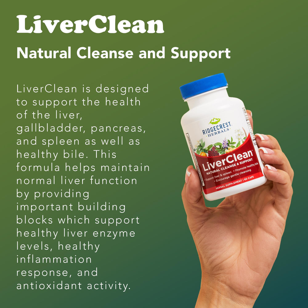 RidgeCrest LiverClean bottle pour demonstrating easy daily dosing.