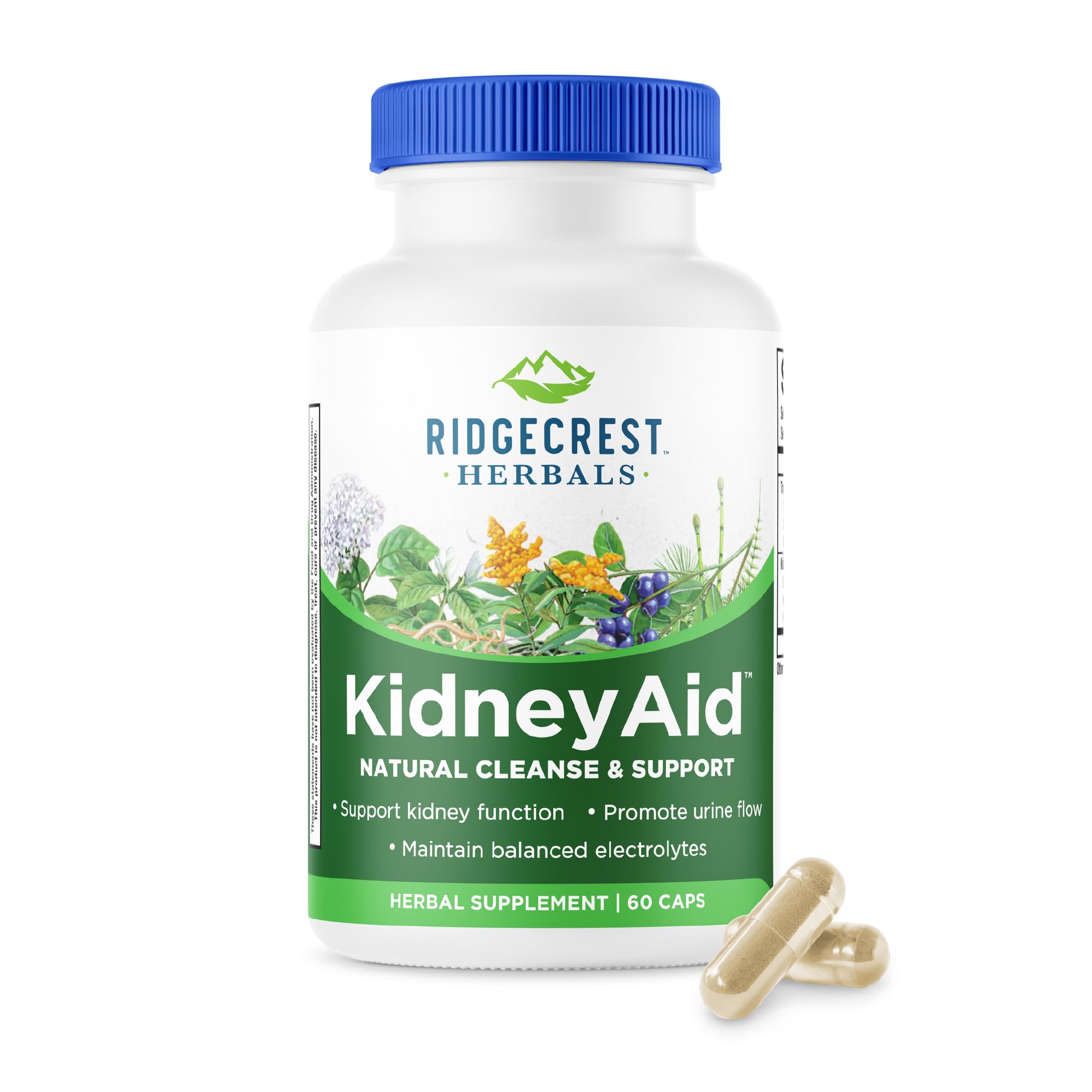 RidgeCrest KidneyAid bottle front showing the herbal blend for daily urinary support