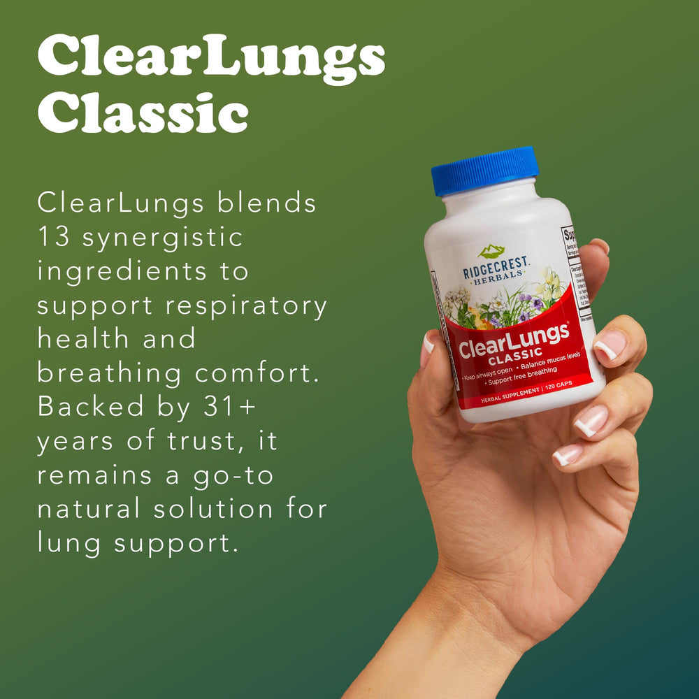 RidgeCrest ClearLungs Classic bottle in hand during travel