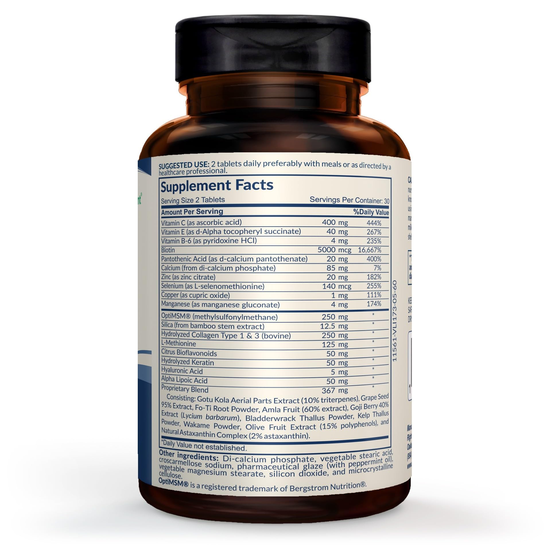 RIGHT ELEMENT label closeup highlights biotin and collagen ingredients.