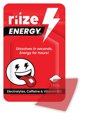 Riize Energy Strips dissolving under the tongue for rapid absorption.