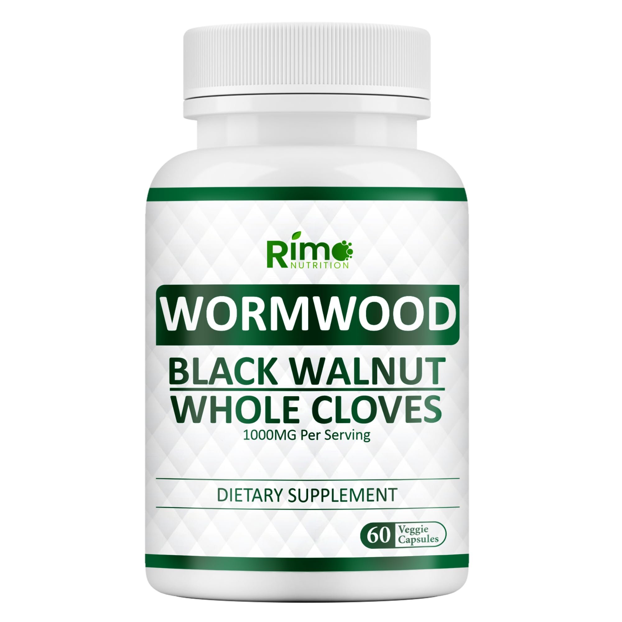 Rimo Nutrition Wormwood Capsules Bottle showing herbal blend for daily wellness