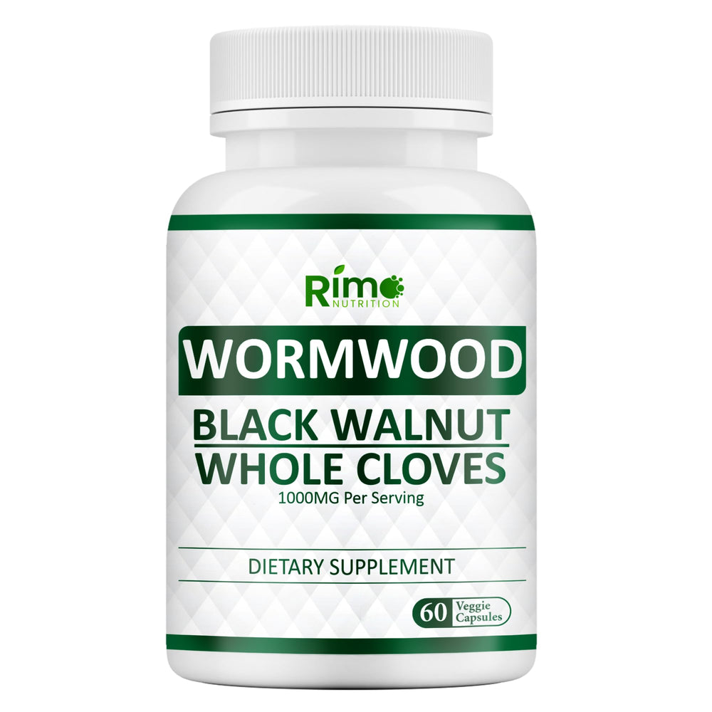 Rimo Nutrition Wormwood Capsules Bottle showing herbal blend for daily wellness