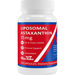 RimTuku 35mg liposomal astaxanthin bottle highlighting high-potency antioxidant form.