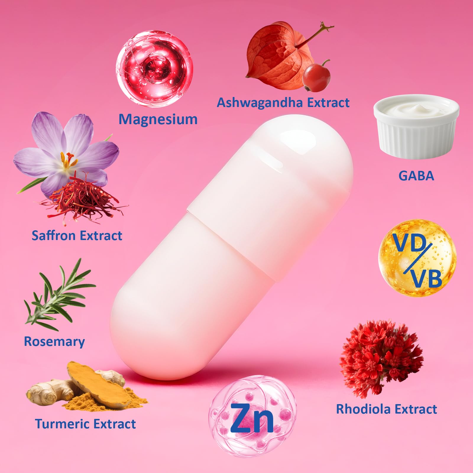 RimTuku saffron extract capsules on spoon, easy daily use.