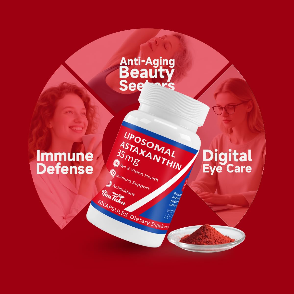 RimTuku packaging emphasizes clean, plant-based astaxanthin source.