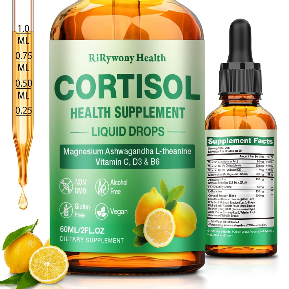 RiRywony Health cortisol supplement bottle with lemon flavor for calm mood support