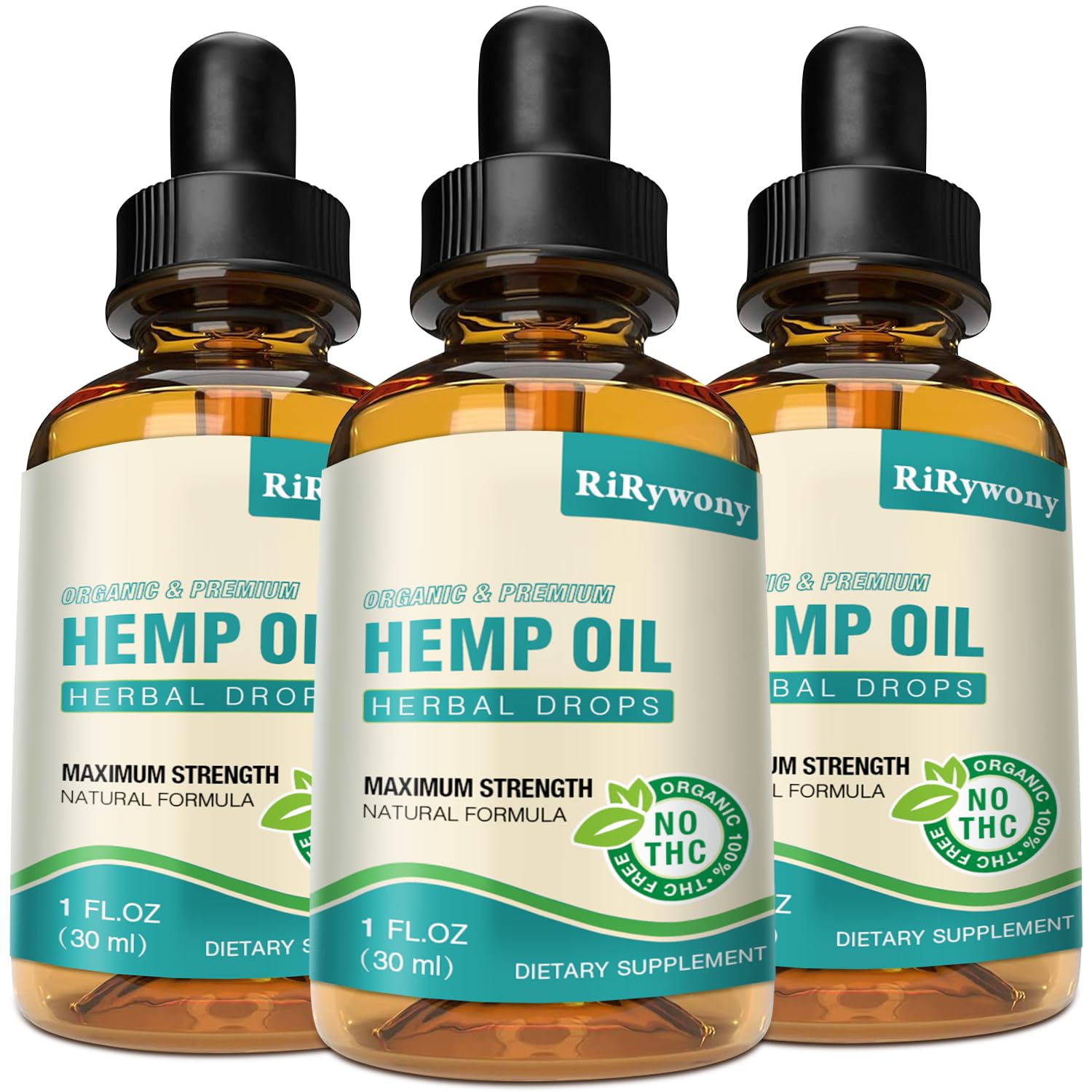 RiRywony Health oil drops bottle closeup highlighting purity from CO2 extraction.