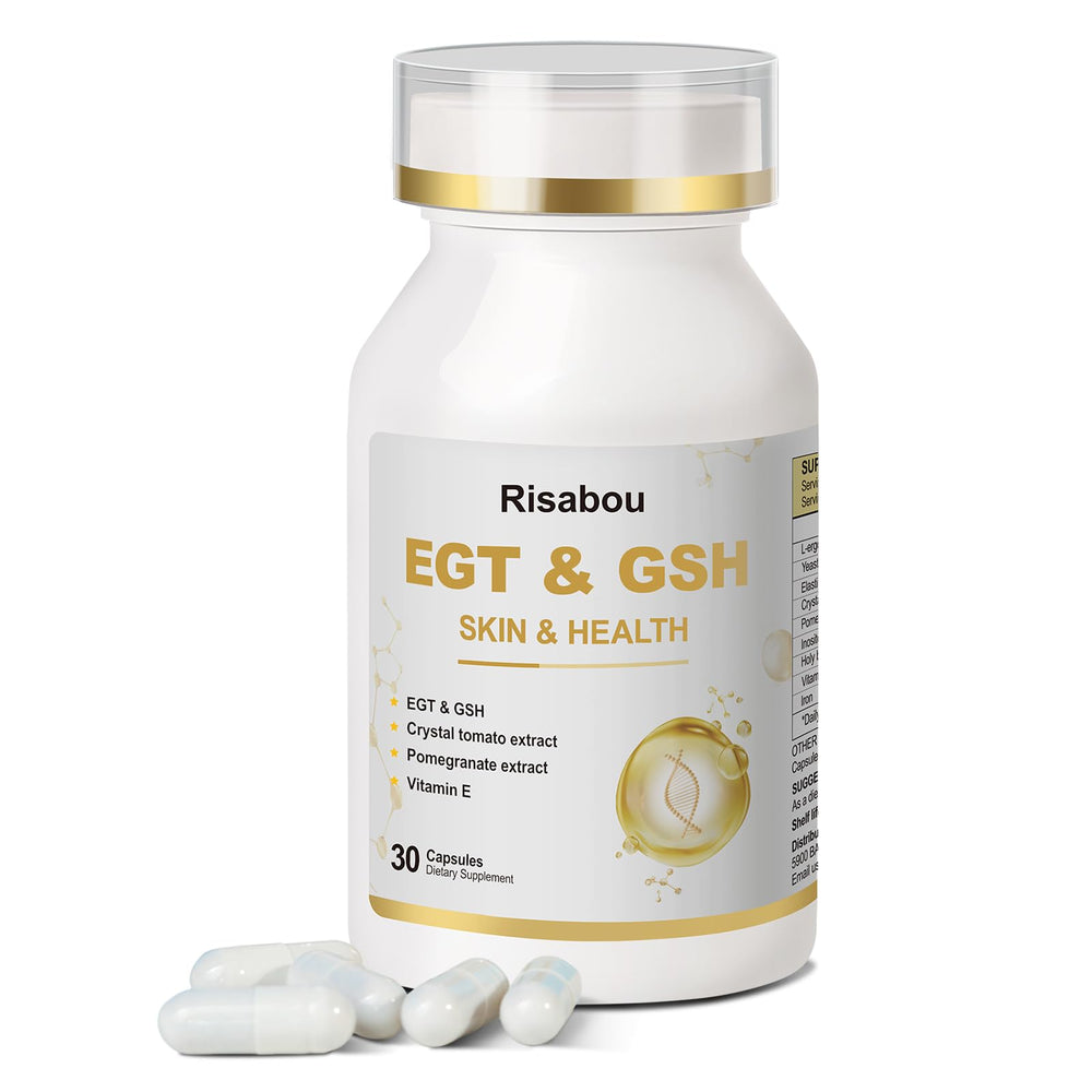 Risabou bottle label shows L-Ergothioneine with iron for female wellness.
